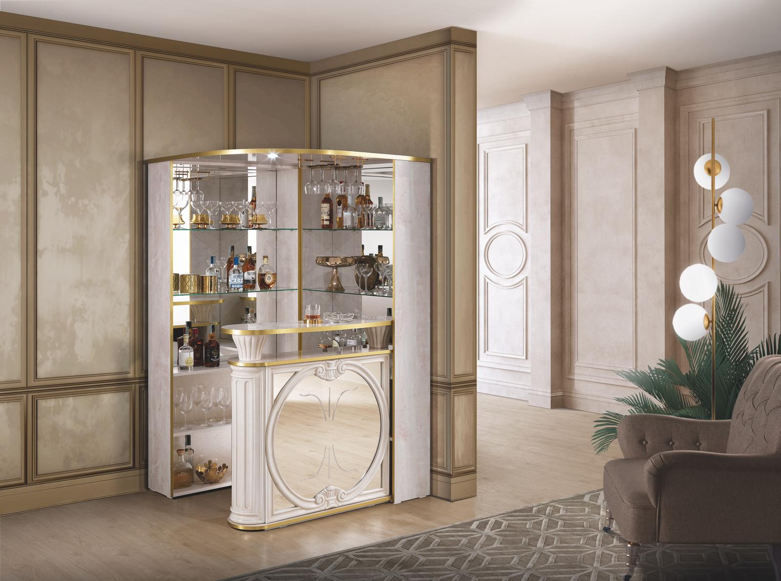 H2O Design Tiffanie Italian Luxury High Gloss Beige & Gold Eco Leather Corner Bar Unit