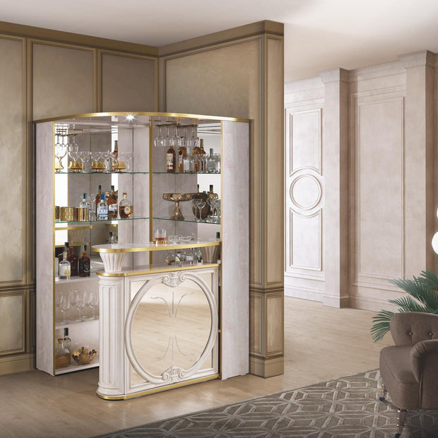 H2O Design Tiffanie Italian Luxury High Gloss Beige & Gold Eco Leather Corner Bar Unit