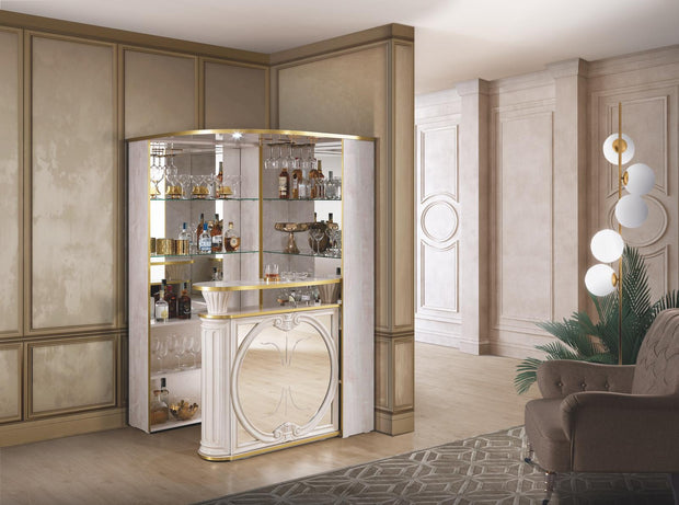 H2O Design Tiffanie Italian Luxury High Gloss Beige & Gold Eco Leather Corner Bar Unit