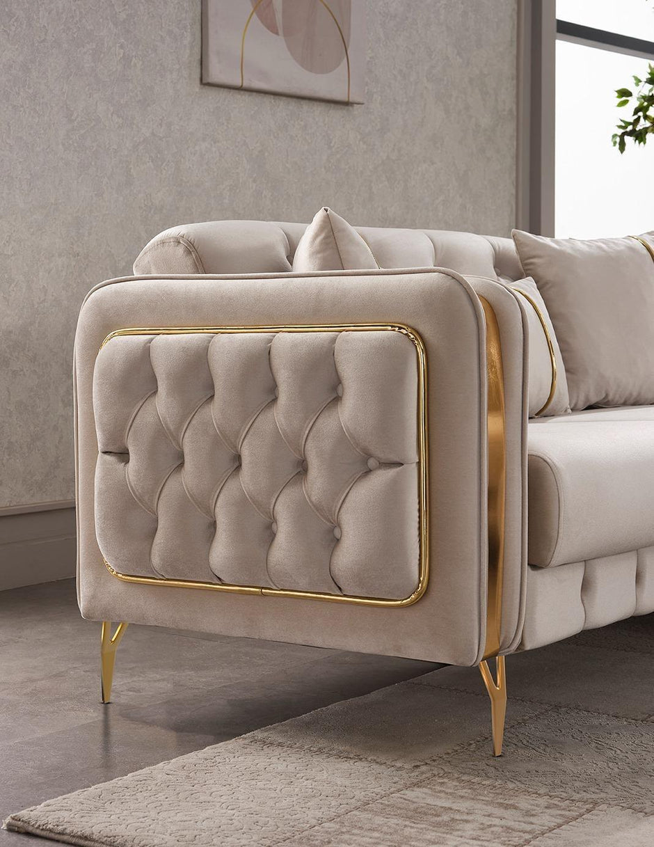 VEGAS CHESTERFIELD CREAM-GOLD SOFA SET