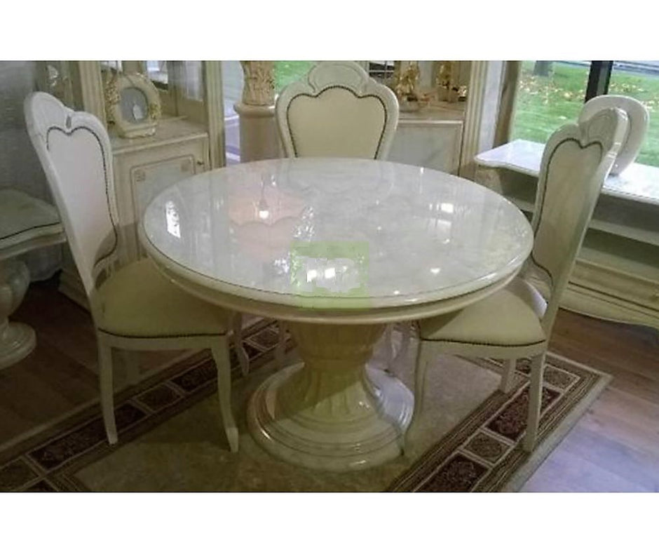 GRETA ITALIAN WHITE & SILVER HIGH GLOSS DINING TABLE WITH EXTENSION & 4 CHAIRS