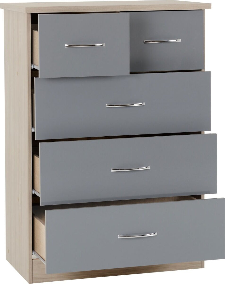 Nevada 2 Door 1 Drawer Wardrobe Bedroom Set - Grey Gloss/Light Oak Effect Veneer