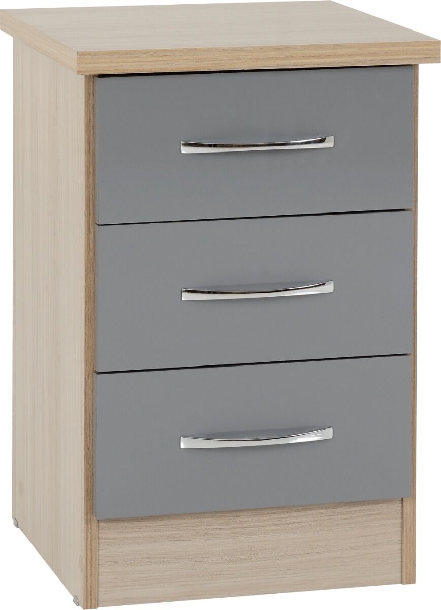 Nevada 2 Door 1 Drawer Wardrobe Bedroom Set - Grey Gloss/Light Oak Effect Veneer