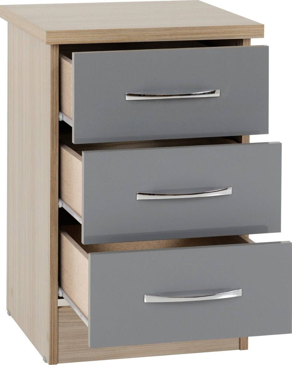 Nevada 2 Door 1 Drawer Wardrobe Bedroom Set - Grey Gloss/Light Oak Effect Veneer