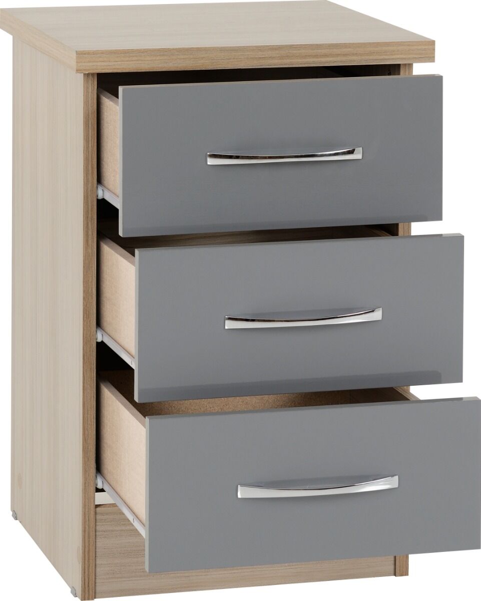 Nevada 2 Door 1 Drawer Wardrobe Bedroom Set - Grey Gloss/Light Oak Effect Veneer
