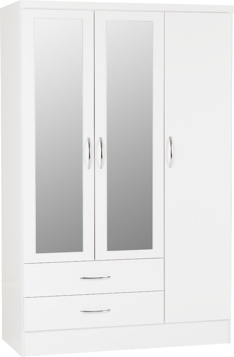 Nevada 3 Door 2 Drawer Wardrobe - White Gloss