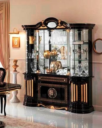 BETTY (BEN COMAPNY) BLACK & GOLD ITALIAN HIGH GLOSS 4 DOORS VITRINE/DISPLAY UNIT