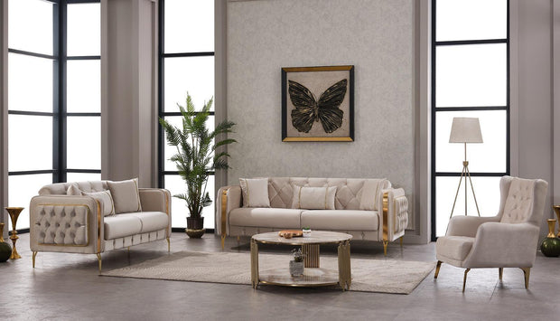 VEGAS CHESTERFIELD CREAM-GOLD SOFA SET