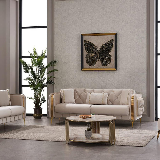 VEGAS CHESTERFIELD CREAM-GOLD SOFA SET