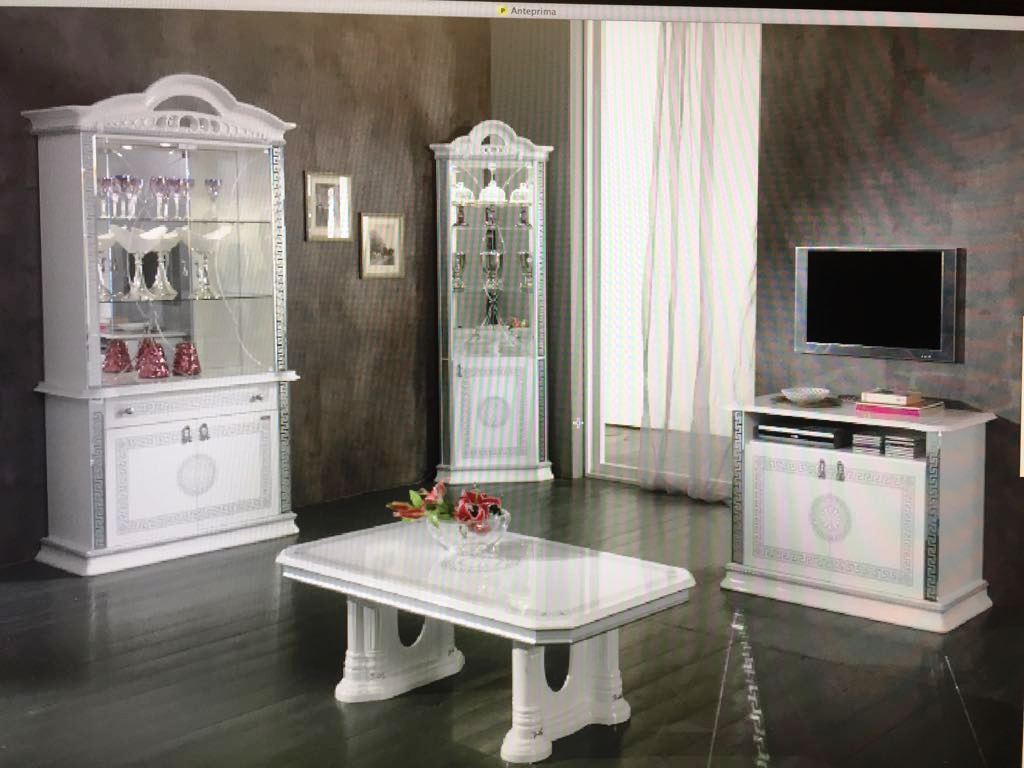 NEW VENUS CLASSIC ITALIAN LOUNG/ DINING ROOM HIGH GLOSS WHITE -SILVER  BEN COMPANY