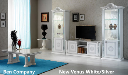 NEW VENUS CLASSIC ITALIAN LOUNG/ DINING ROOM HIGH GLOSS WHITE -SILVER  BEN COMPANY