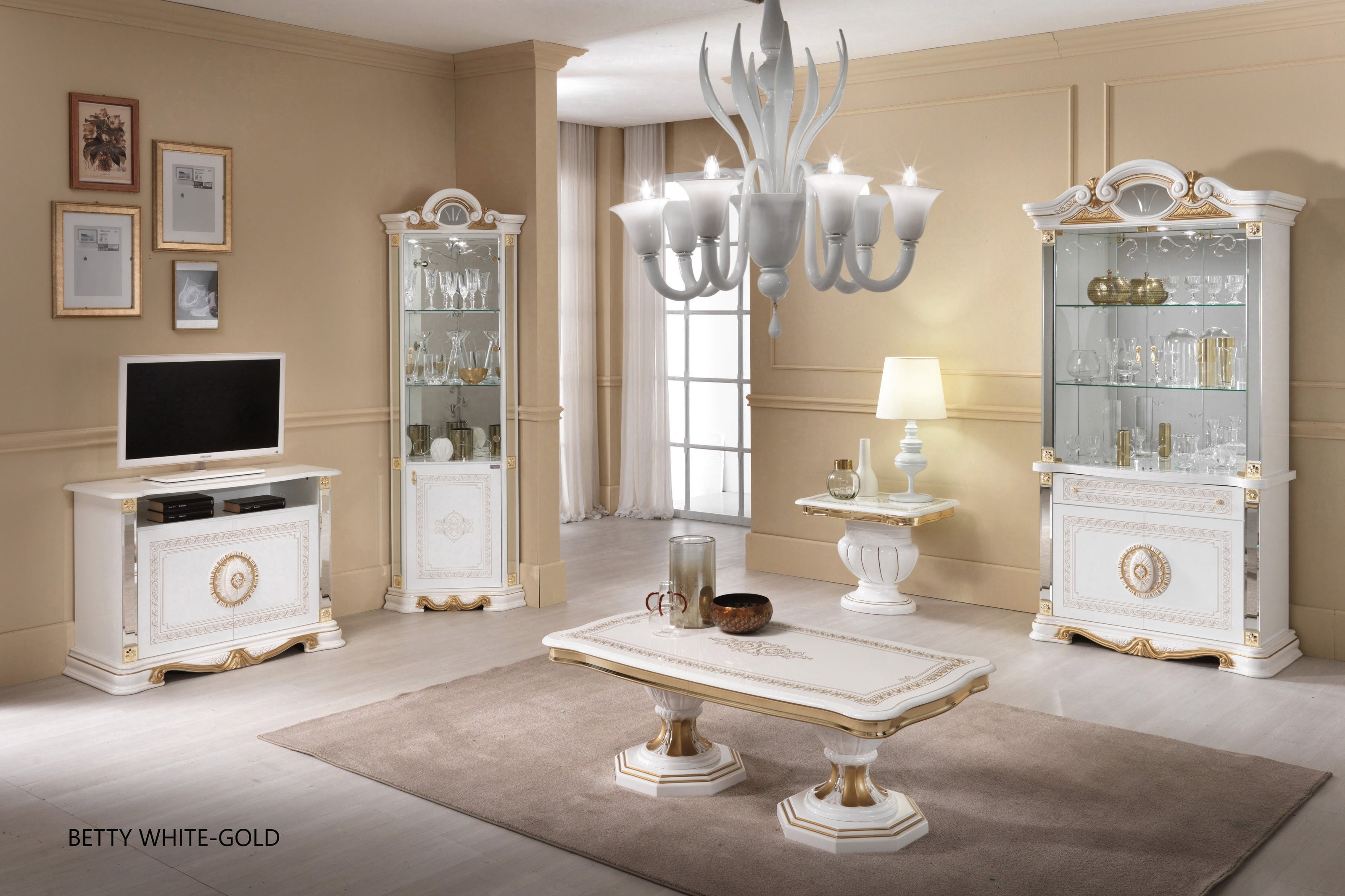 Ben Company Classic Betty Italian High Gloss White & Gold Coffee Table