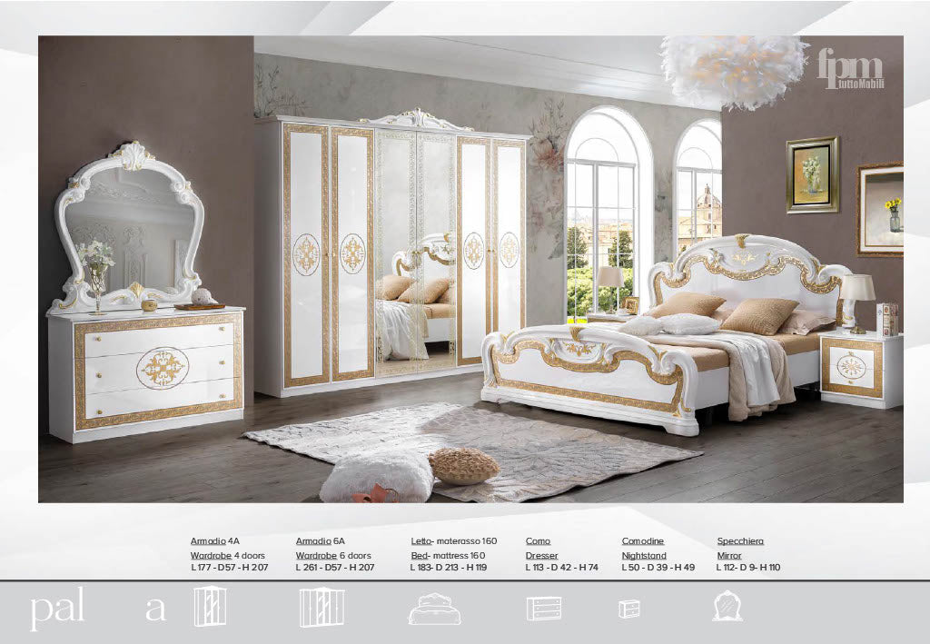 New Stunning PALOMA Italian High Gloss Bedroom Set with 4/6  Doors Wardrobe