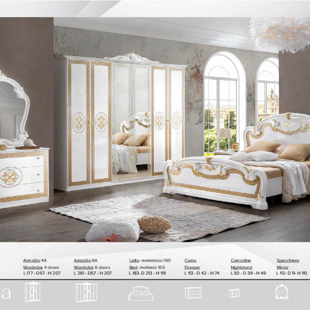 New Stunning PALOMA Italian High Gloss Bedroom Set with 4/6  Doors Wardrobe