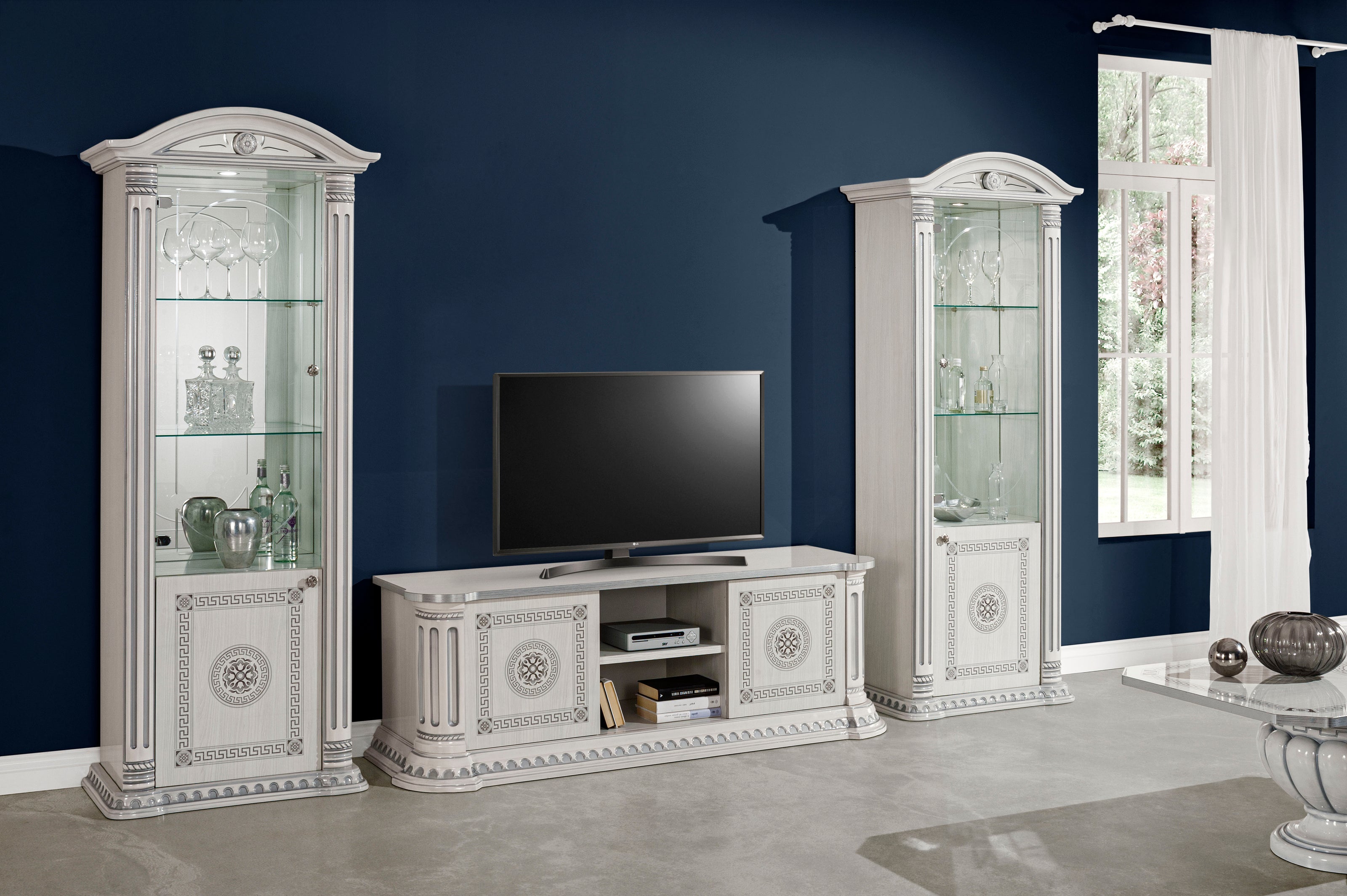 Aurora Versa Design TALIAN Beige-Gold Tv &  Single Door Vitrine Cabinet Set H2O Design