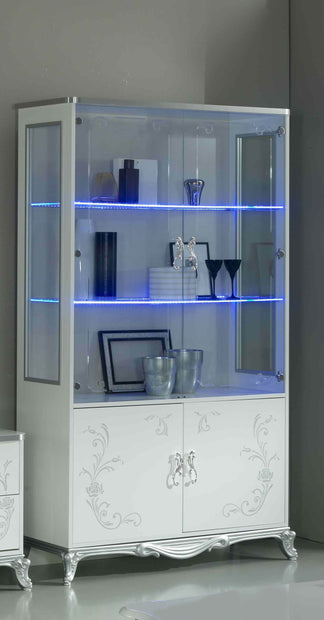 Ben Company Daniela Italian White-Silver 2 Door Display Cabinet