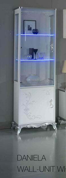 Ben Company Daniela Italian H/Gloss White/Silver 1 Door Vetrine/Display Cabinet