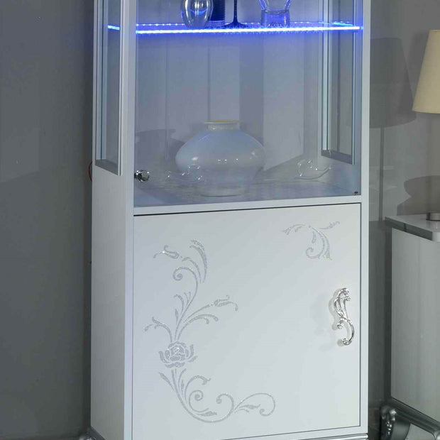 Ben Company Daniela Italian H/Gloss White/Silver 1 Door Vetrine/Display Cabinet