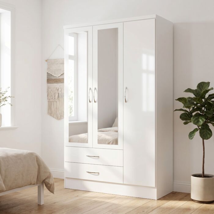 Nevada 3 Door 2 Drawer Wardrobe - White Gloss