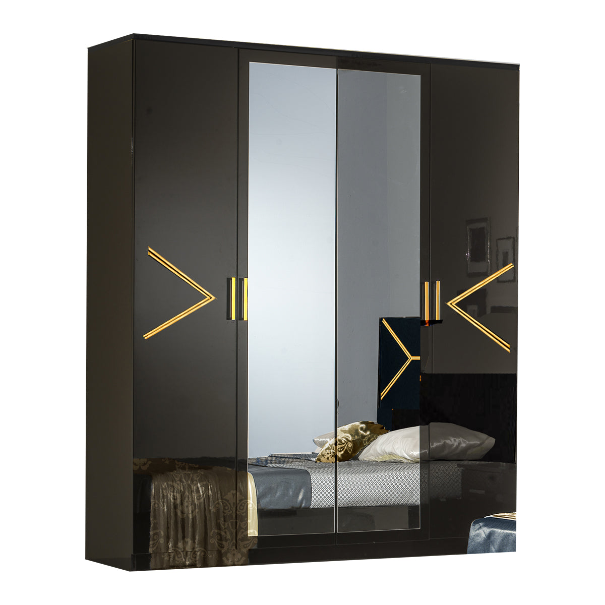 Elegance Modern Style Italian High Gloss Double Bed+ 4D Bedroom Set Ben Company