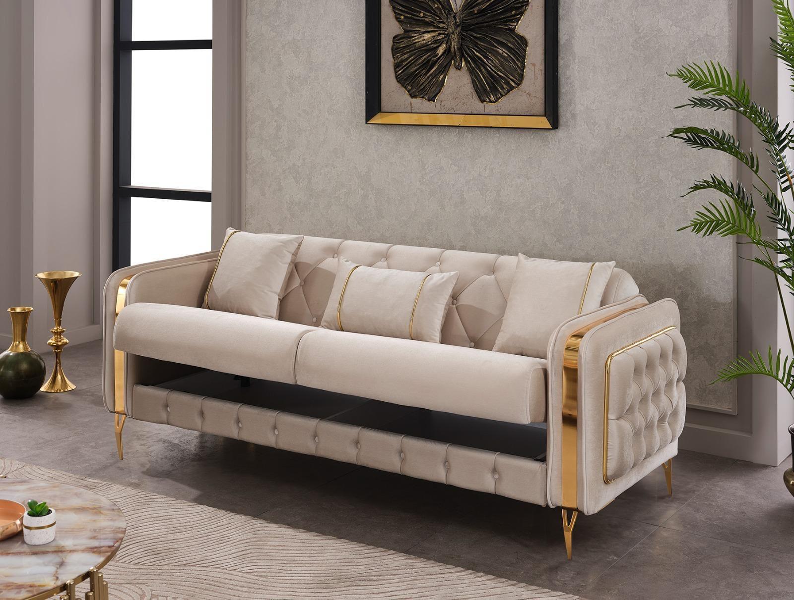 VEGAS CHESTERFIELD CREAM-GOLD SOFA SET