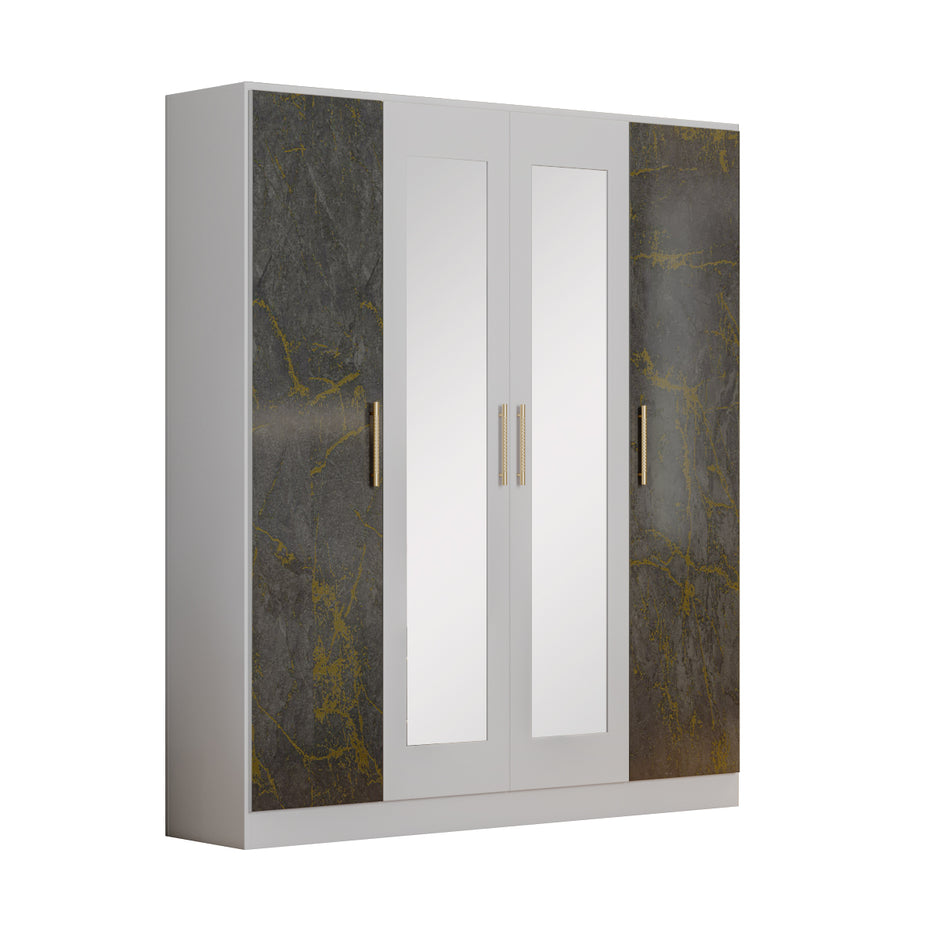 Ben Company Dalia Modern Italian High Gloss Grey-Gold With 4 Doors Wardrobe Bedroom Group