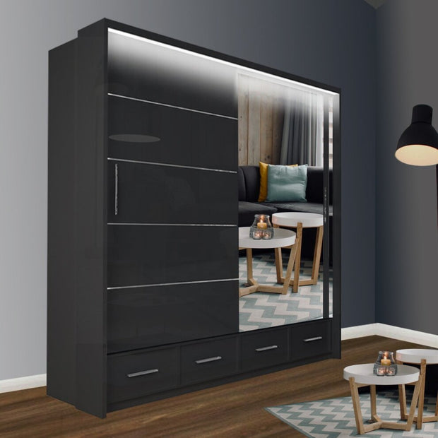 Sycylia White High Gloss 2 Doors 4 Drawer Sliding Wardrobe 208cm