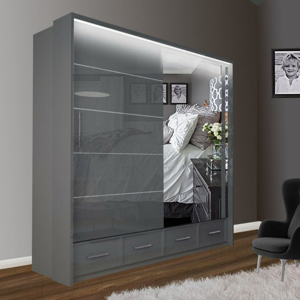 Sycylia White High Gloss 2 Doors 4 Drawer Sliding Wardrobe 208cm