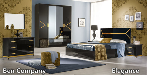 Elegance Modern Style Italian High Gloss Double Bed+ 4D Bedroom Set Ben Company