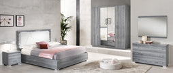 BEN COMPANY New Nicole Grey Padded HeadBoard High Gloss Italian Bedroom Set