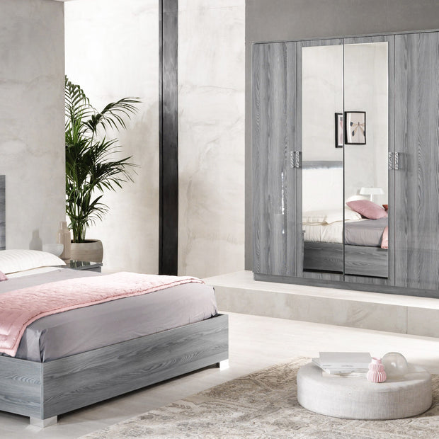 BEN COMPANY New Nicole Grey Padded HeadBoard High Gloss Italian Bedroom Set