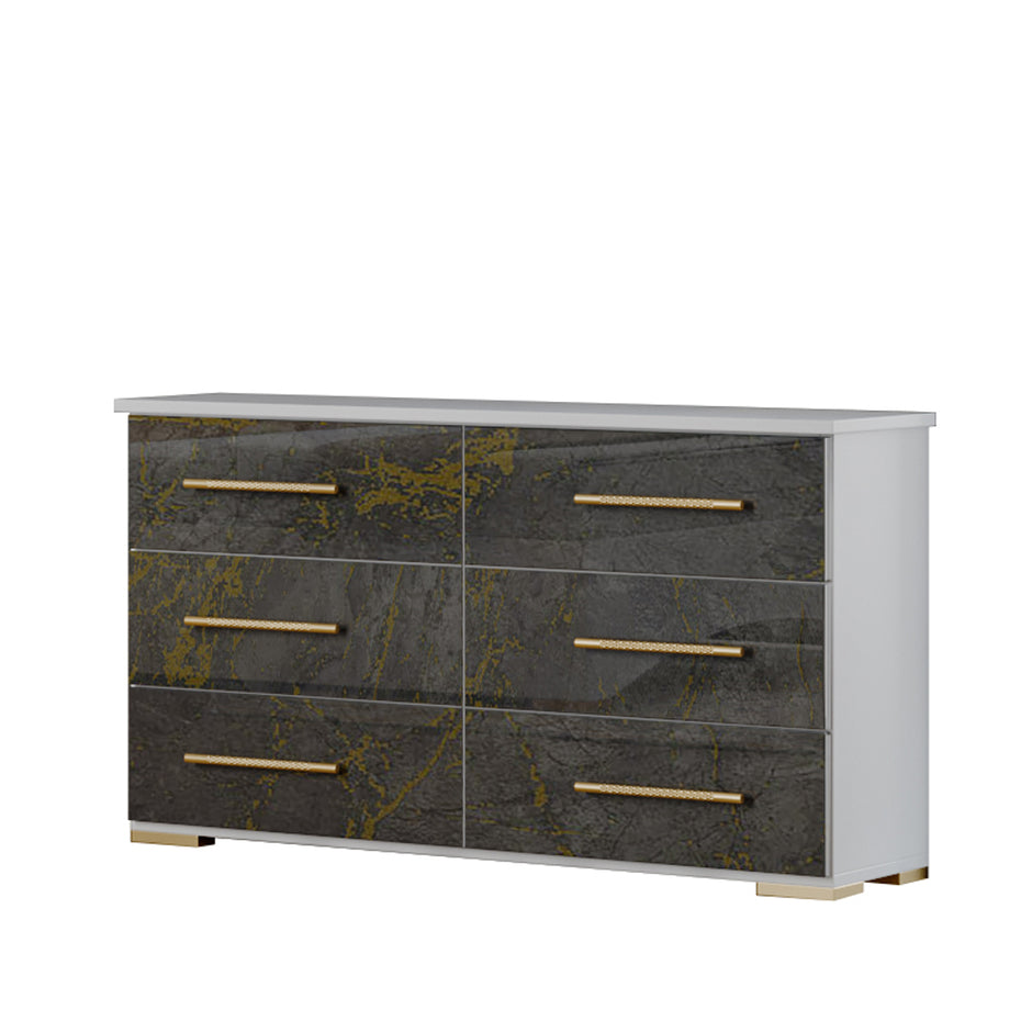 Ben Company Dalia Modern Italian High Gloss Grey-Gold With 4 Doors Wardrobe Bedroom Group
