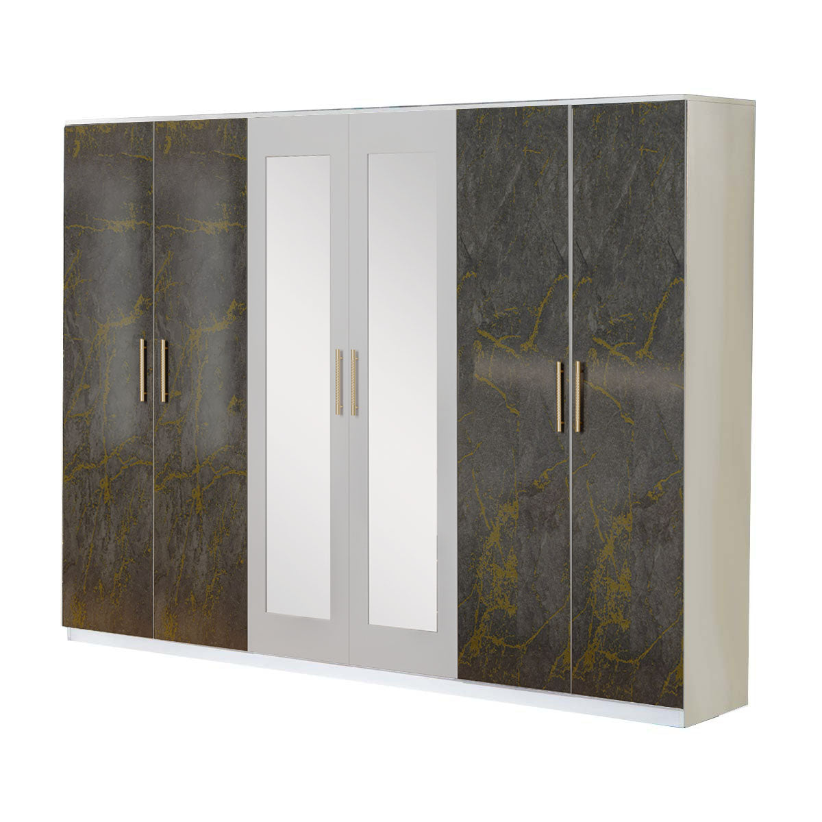 Ben Company Dalia Modern Italian High Gloss Grey-Gold With 4 Doors Wardrobe Bedroom Group