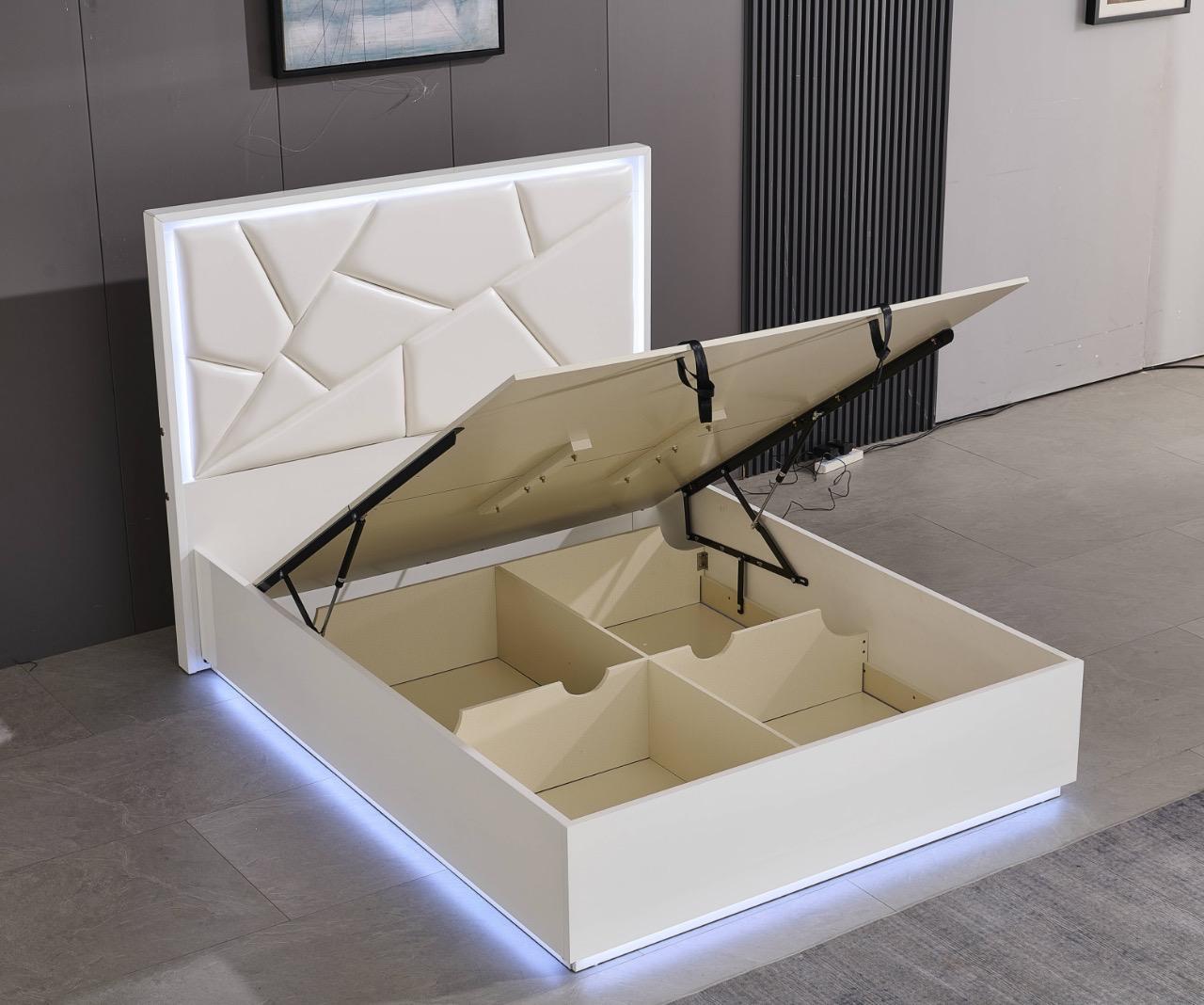 Rugby Ottoman-Storage High Glossy With LED Lights, Bluetooth Speaker, Charging Points