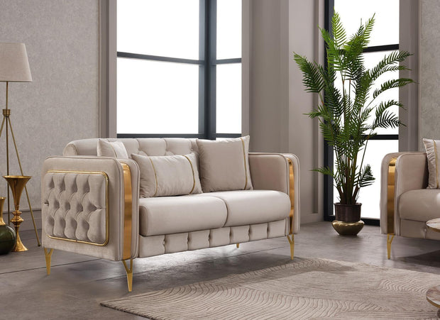VEGAS CHESTERFIELD CREAM-GOLD SOFA SET