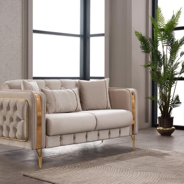 VEGAS CHESTERFIELD CREAM-GOLD SOFA SET