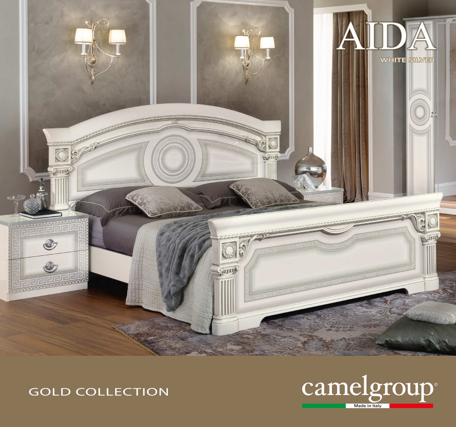 Camel Group Aida Original High Lacquer Italian 4 Doors Black-Gold Bedroom Set