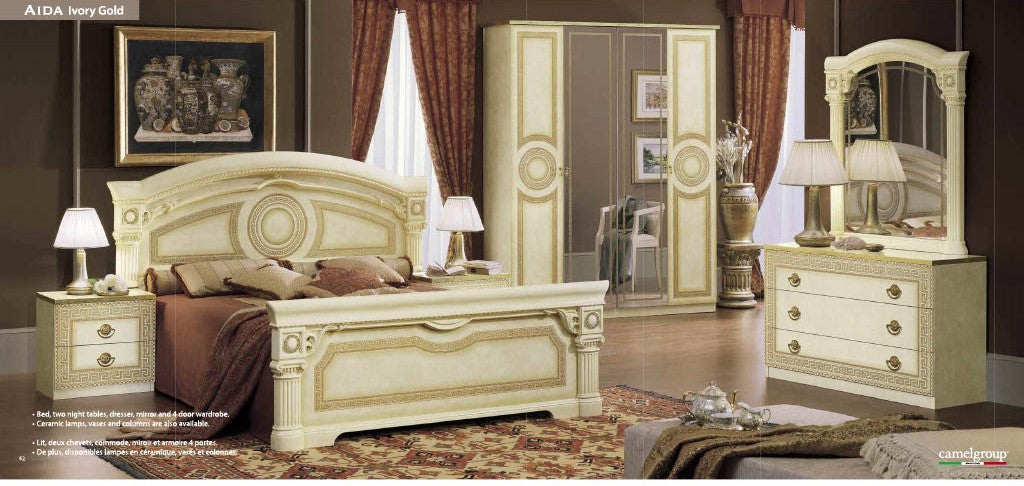 Camel Group Aida Original High Lacquer Italian 4 Doors Black-Gold Bedroom Set
