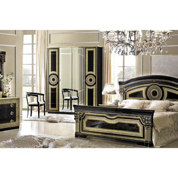 Camel Group Aida Original High Lacquer Italian 4 Doors Black-Gold Bedroom Set