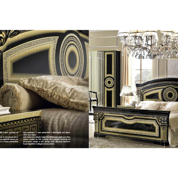 Camel Group Aida Original High Lacquer Italian 4 Doors Black-Gold Bedroom Set