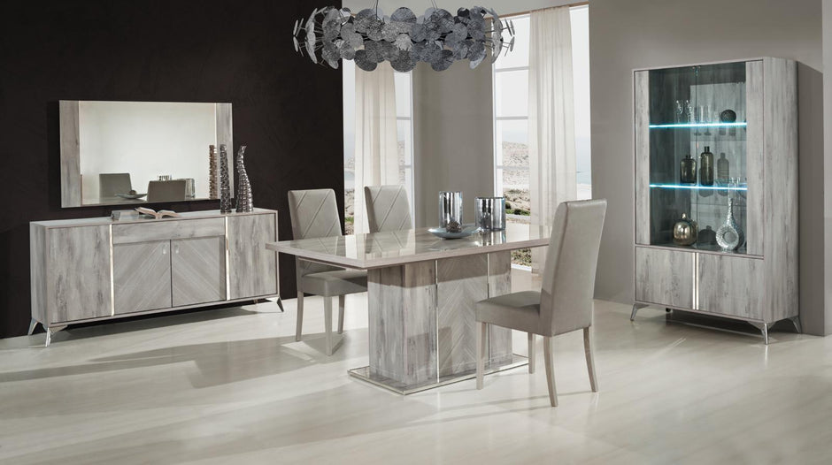 ALEXA LIGHT GREY H2O Design Italian High Gloss ExT-Dining Table + 6 Chairs