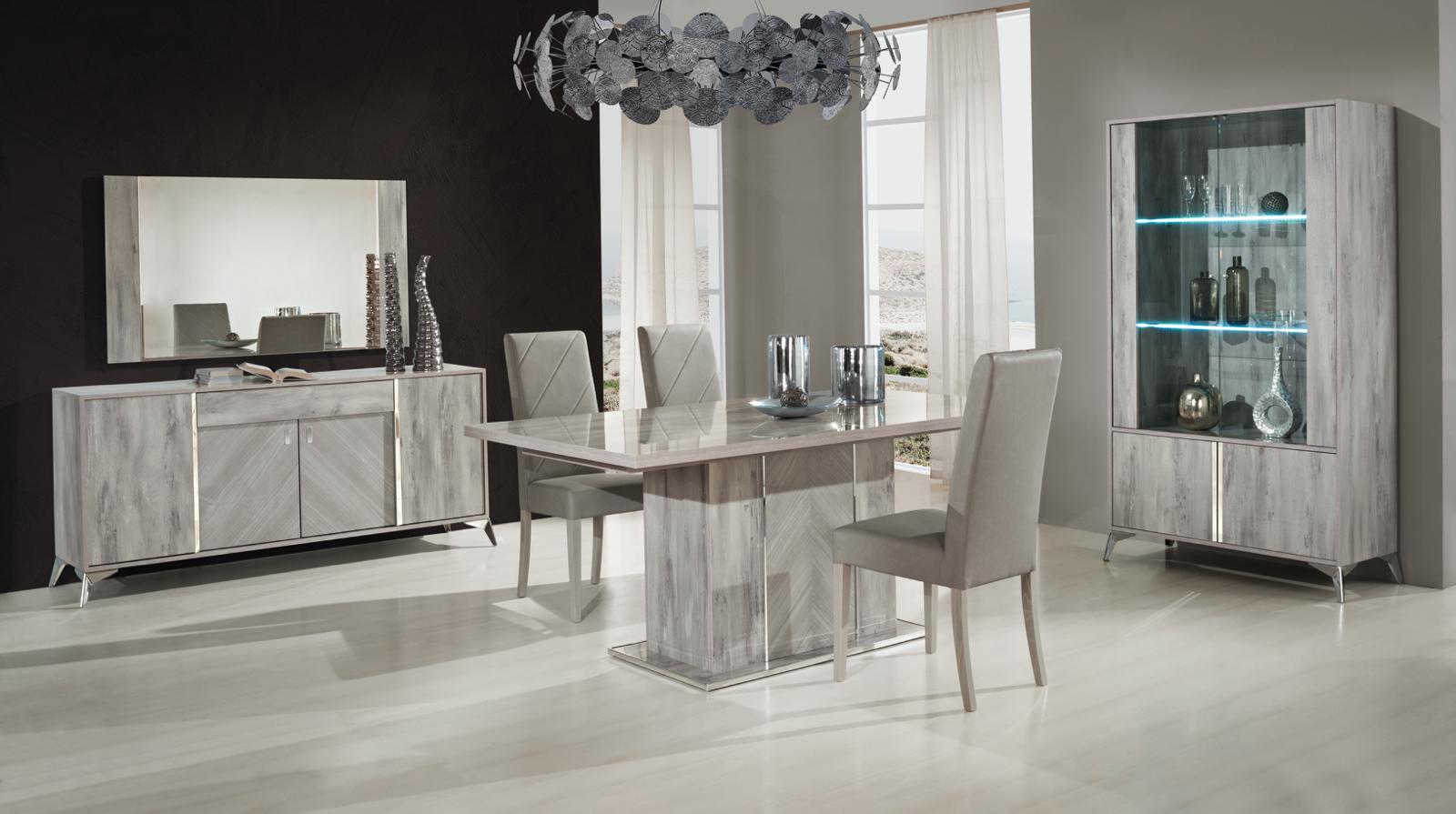 ALEXA LIGHT GREY H2O Design Italian High Gloss ExT-Dining Table + 6 Chairs