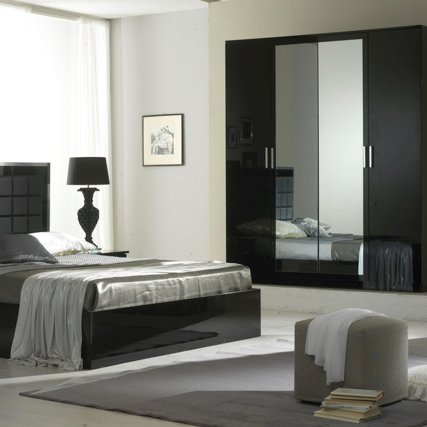 BEN COMPANY New Ambra Black / White High Gloss Luxury Italian 4Door Bedroom Set