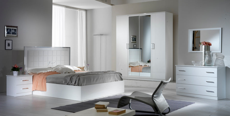 BEN COMPANY New Ambra Black / White High Gloss Luxury Italian 4DooBedroom Set