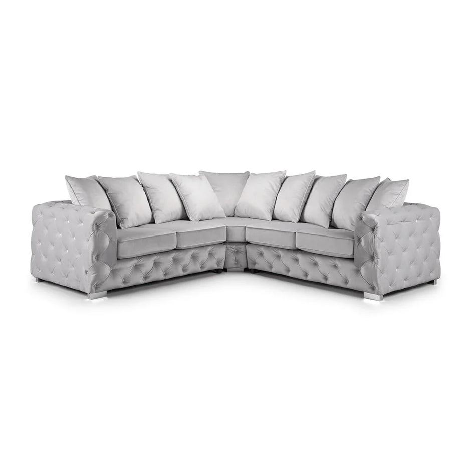 Ashton Chesterfield Corner Sofa in Silver Plush Velvet