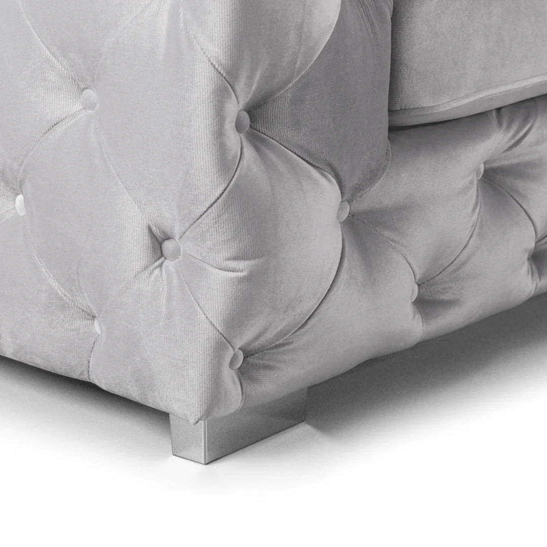 Ashton Chesterfield Corner Sofa in Silver Plush Velvet