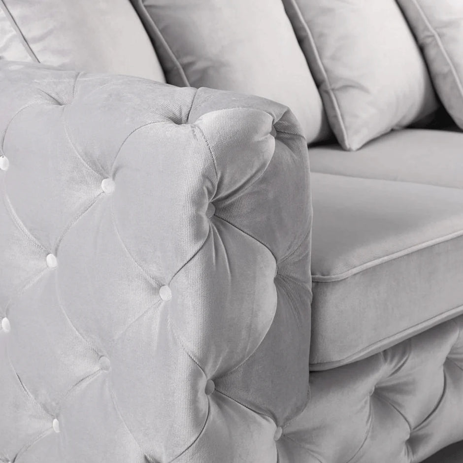 Ashton Chesterfield Corner Sofa in Silver Plush Velvet