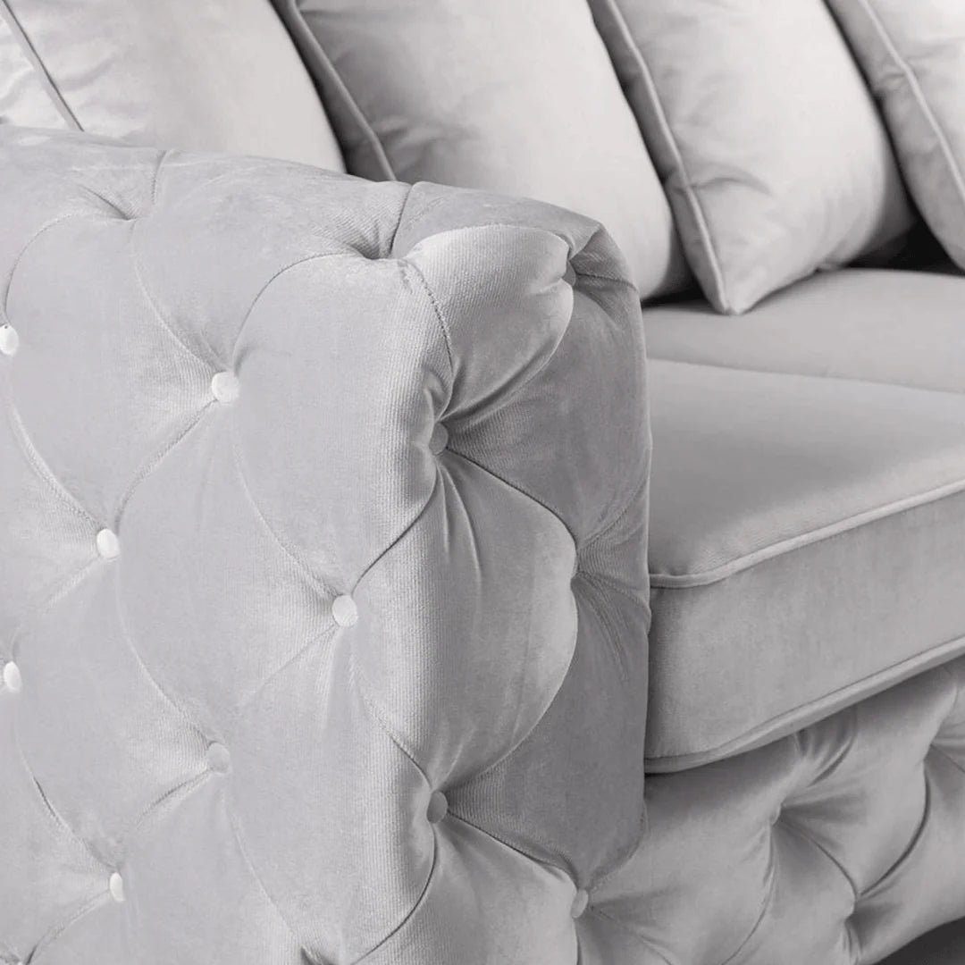 Ashton Chesterfield Corner Sofa in Silver Plush Velvet