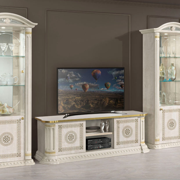 Aurora Versa Design TALIAN Beige-Gold Tv &  Single Door Vitrine Cabinet Set H2O Design