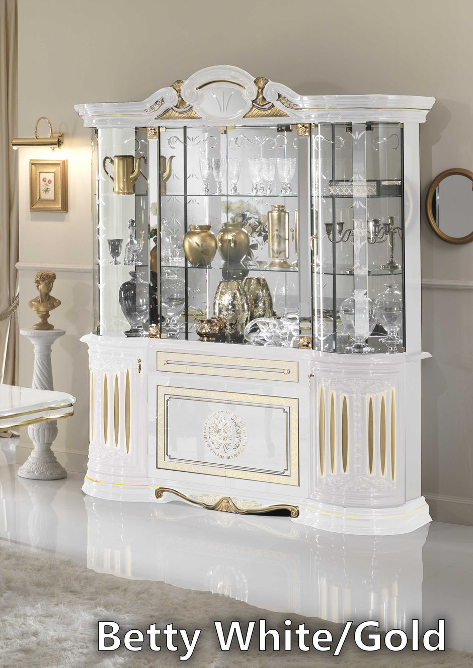 BETTY (BEN COMAPNY) BLACK & GOLD ITALIAN HIGH GLOSS 4 DOORS VITRINE/DISPLAY UNIT